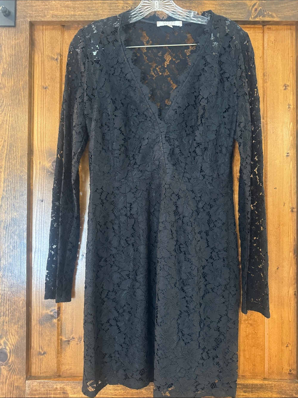 Wayf Black Lace Long-Sleeve V-Neck Dress
